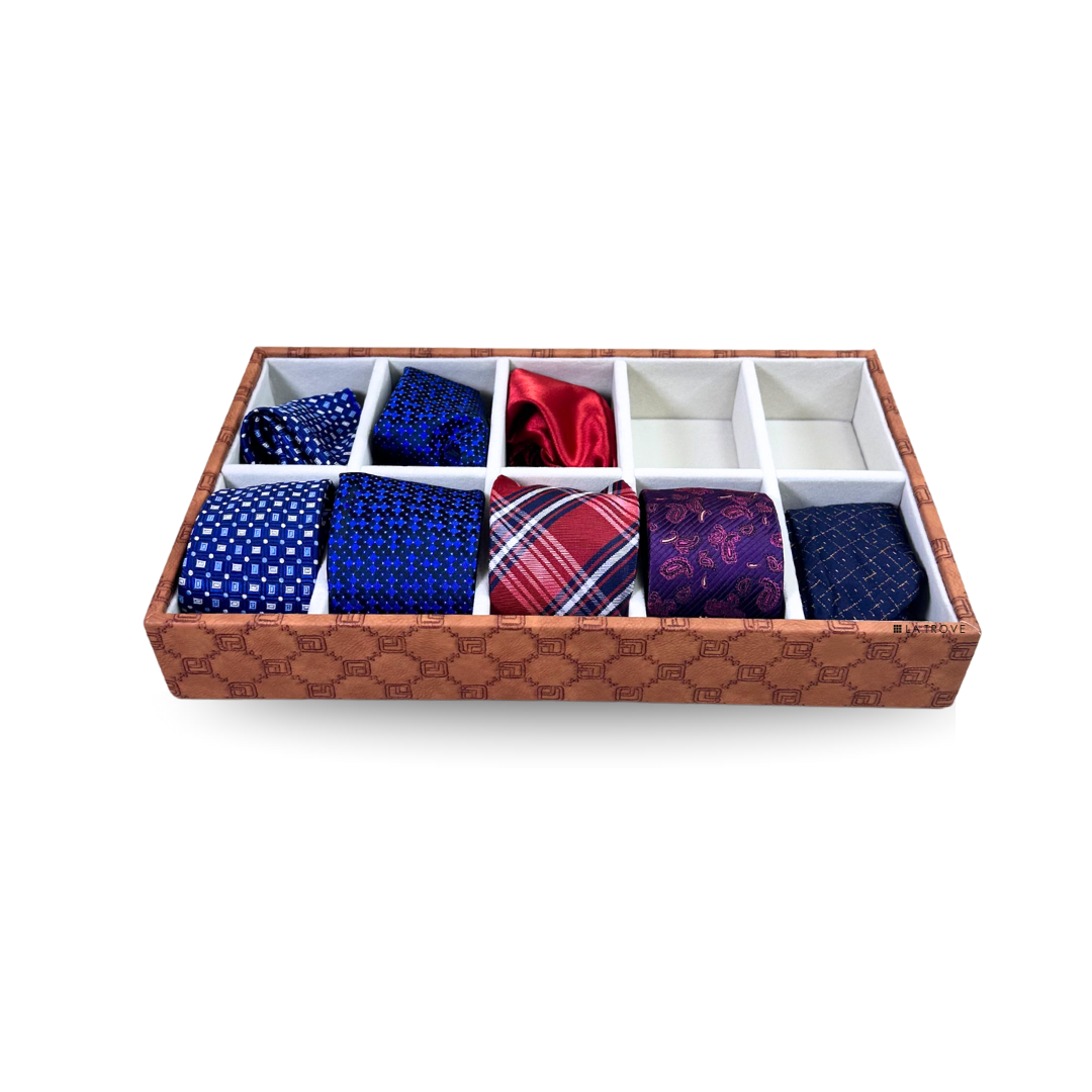 Designer 10-Slot Tie & Pocket Square Organiser Tray